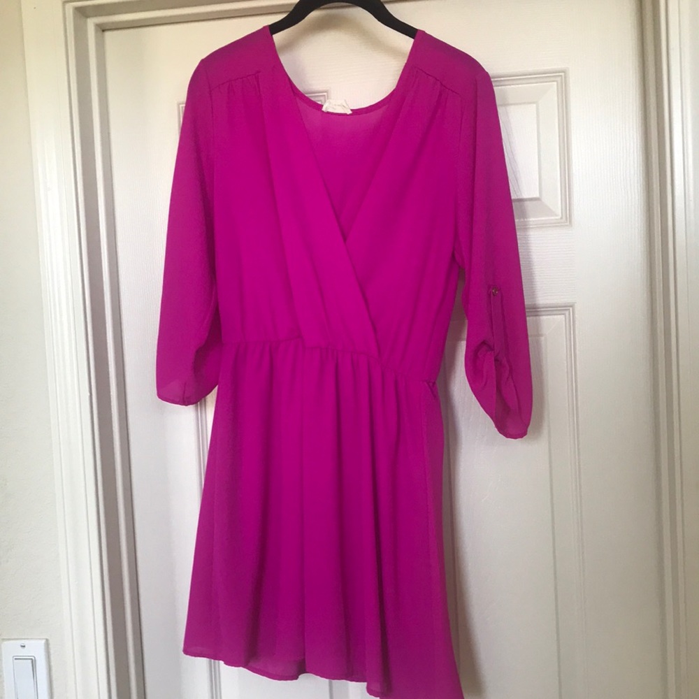Hot pink long sleeve mini dress